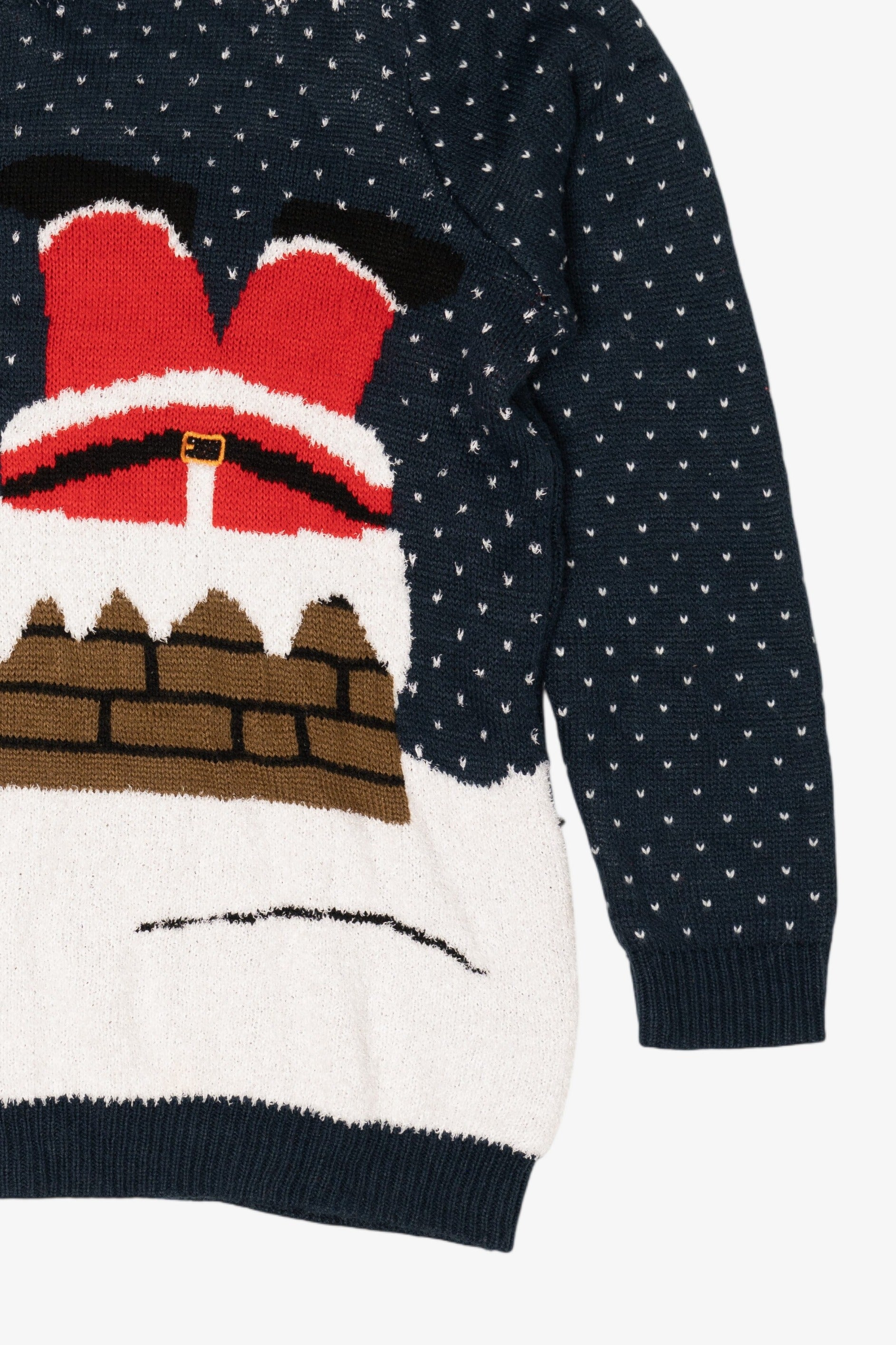 Navy Blue Reindeer Laughing At Santa Ugly Christmas Pullover (2010s)