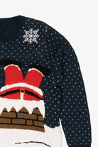 Navy Blue Reindeer Laughing At Santa Ugly Christmas Pullover (2010s)