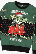 Dark Green Star Wars "Merry Force Be With You" Grogu Ugly Christmas Pullover (2020s)