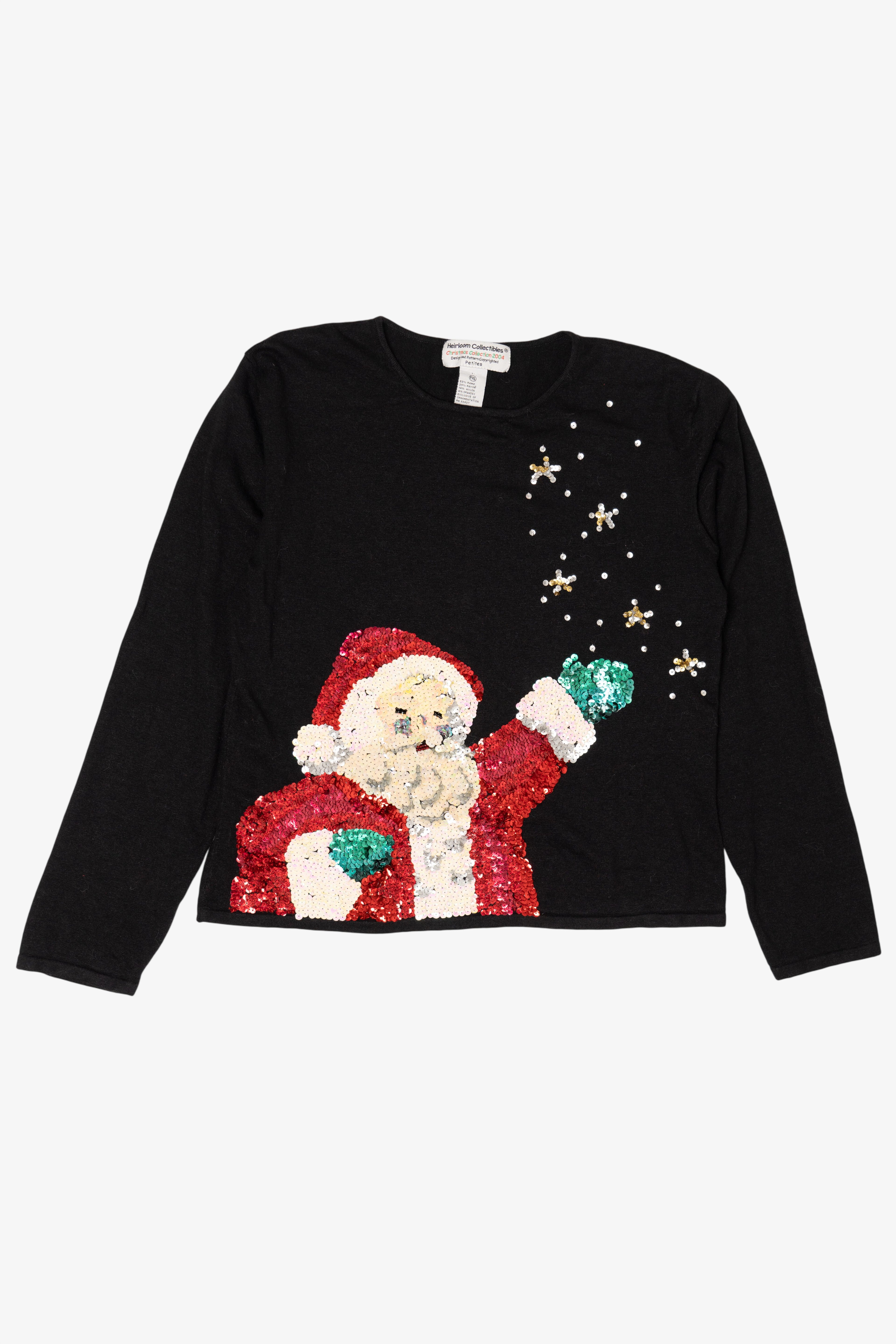 Vintage Black Heirloom Collectible Santa Sequin Ugly Christmas Pullover (2000s)