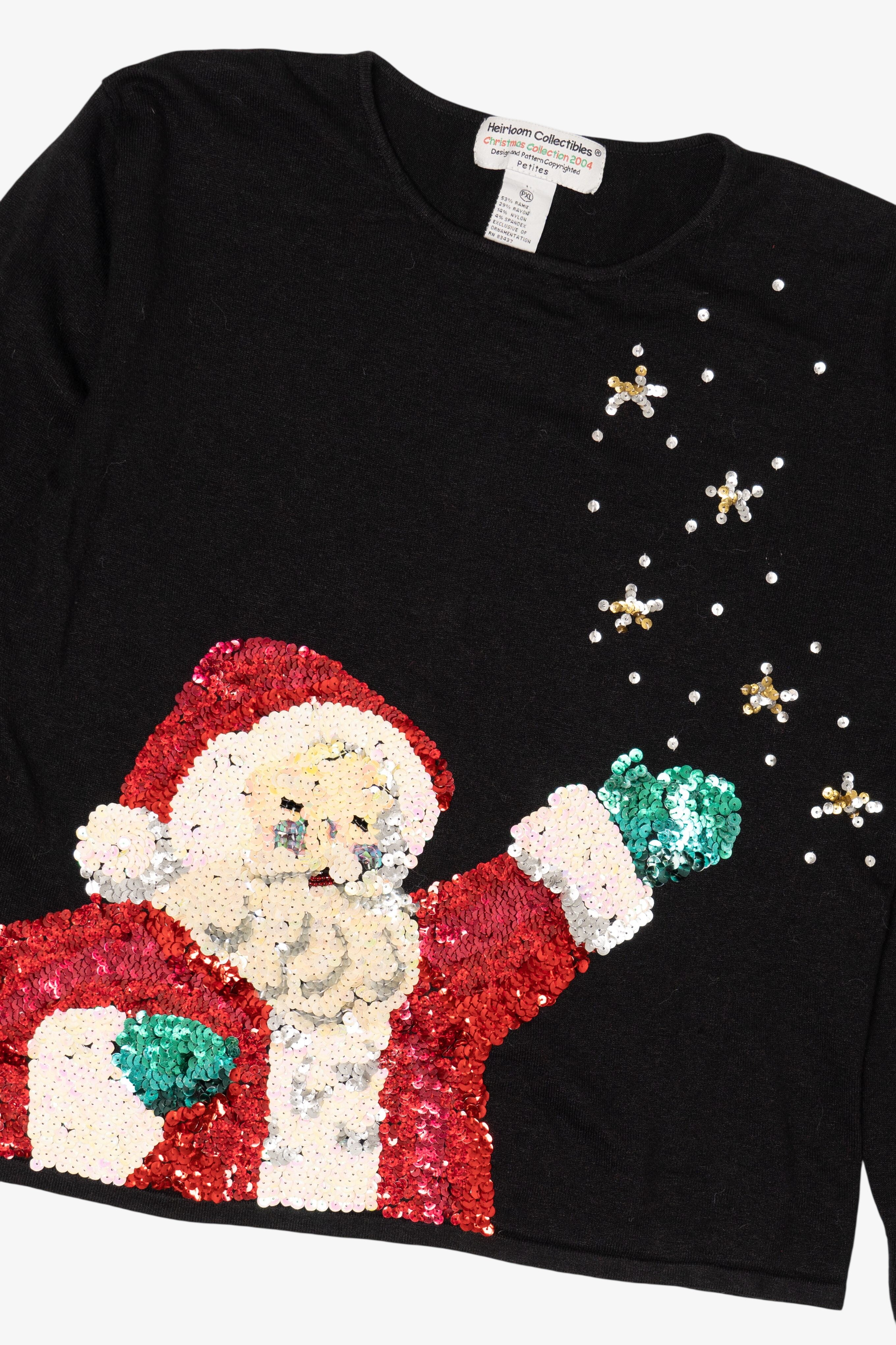 Vintage Black Heirloom Collectible Santa Sequin Ugly Christmas Pullover (2000s)