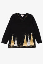 Vintage Black Quacker Factory Sequin Trees Ugly Christmas Pullover (2000s)