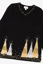 Vintage Black Quacker Factory Sequin Trees Ugly Christmas Pullover (2000s)