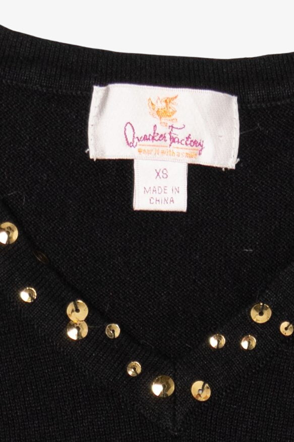 Vintage Black Quacker Factory Sequin Trees Ugly Christmas Pullover (2000s)