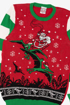 Red Santa On Dinosaur Sleigh Ugly Christmas Pullover (2010s)