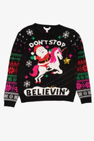Santa On Unicorn "Don't Stop Believin'" Ugly Christmas Pullover (2010s)