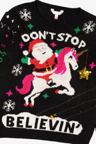 Santa On Unicorn "Don't Stop Believin'" Ugly Christmas Pullover (2010s)