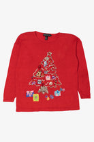Vintage Red Work in Progress Tree Ugly Christmas Pullover (2000s)