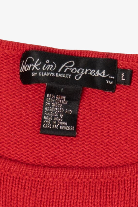 Vintage Red Work in Progress Tree Ugly Christmas Pullover (2000s)