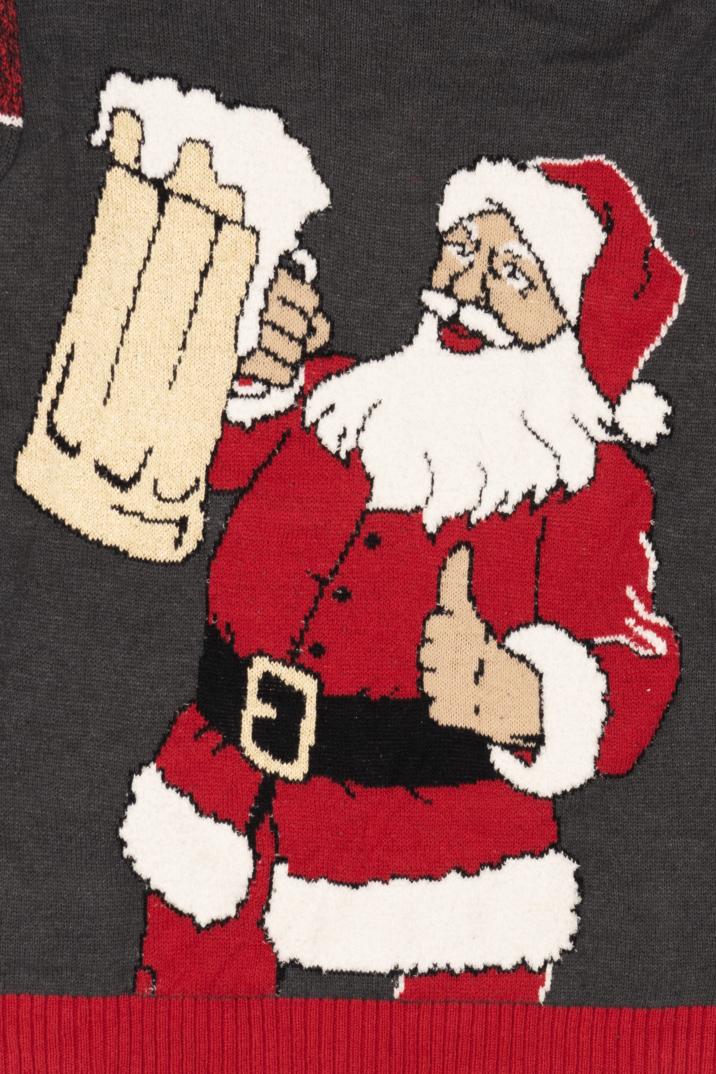 Dark Gray Santa With Beer Ugly Christmas Pullover (2010s)