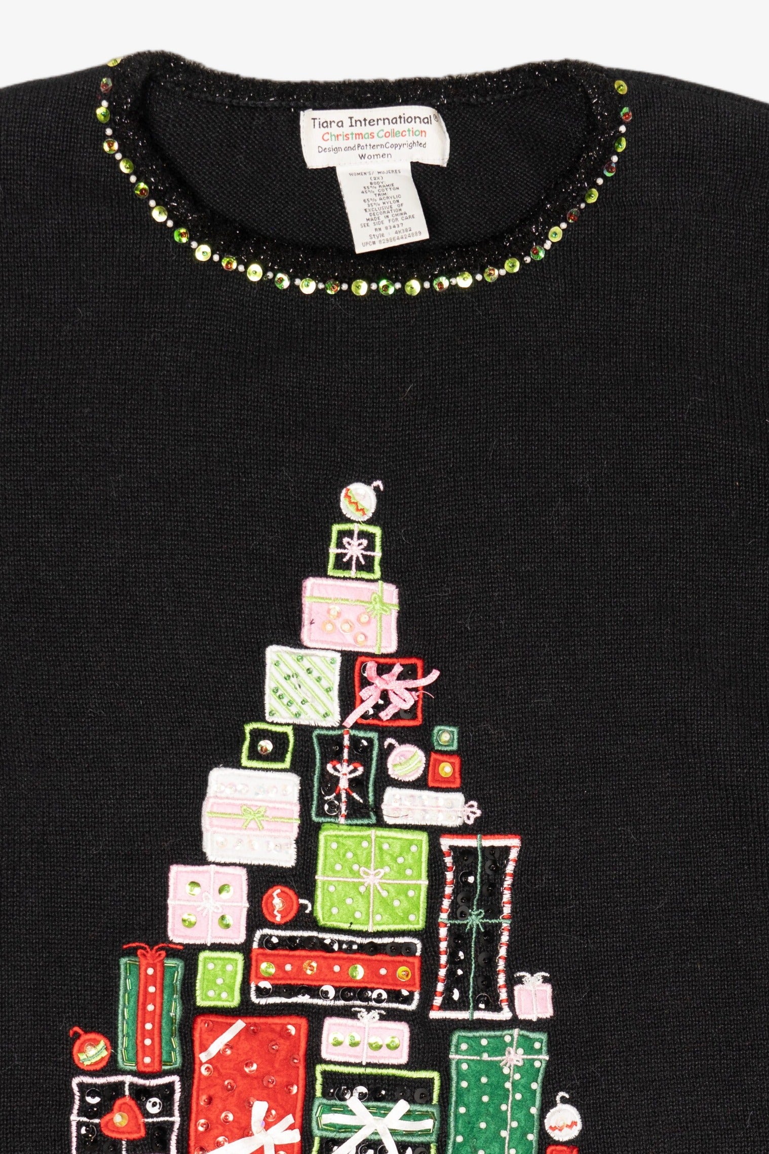 Vintage Black Tiara Presents Tree Ugly Christmas Pullover (2000s)