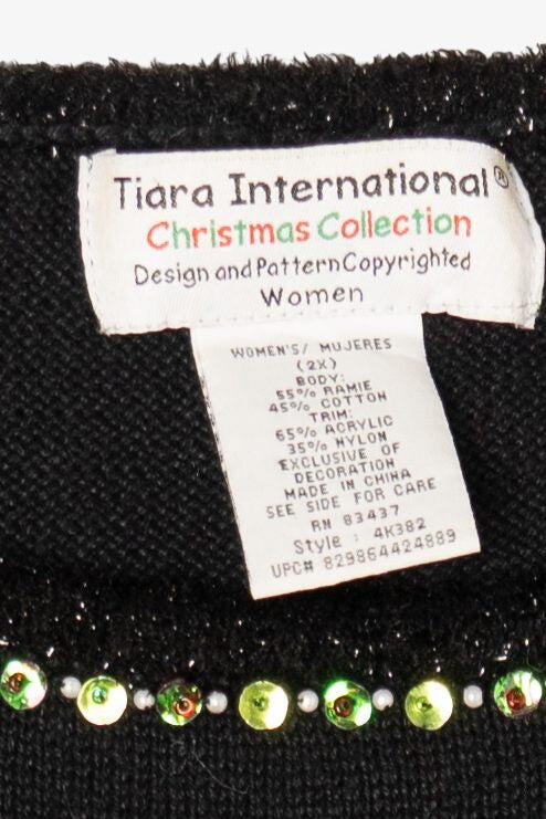 Vintage Black Tiara Presents Tree Ugly Christmas Pullover (2000s)