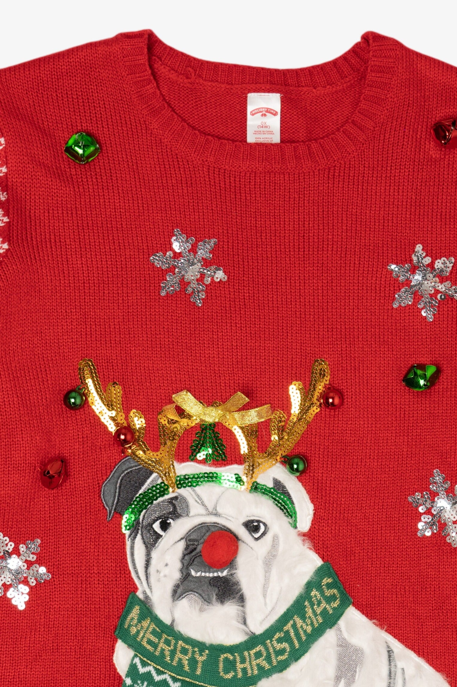 Red Holiday Time Bulldog Ugly Christmas Pullover (2010s)