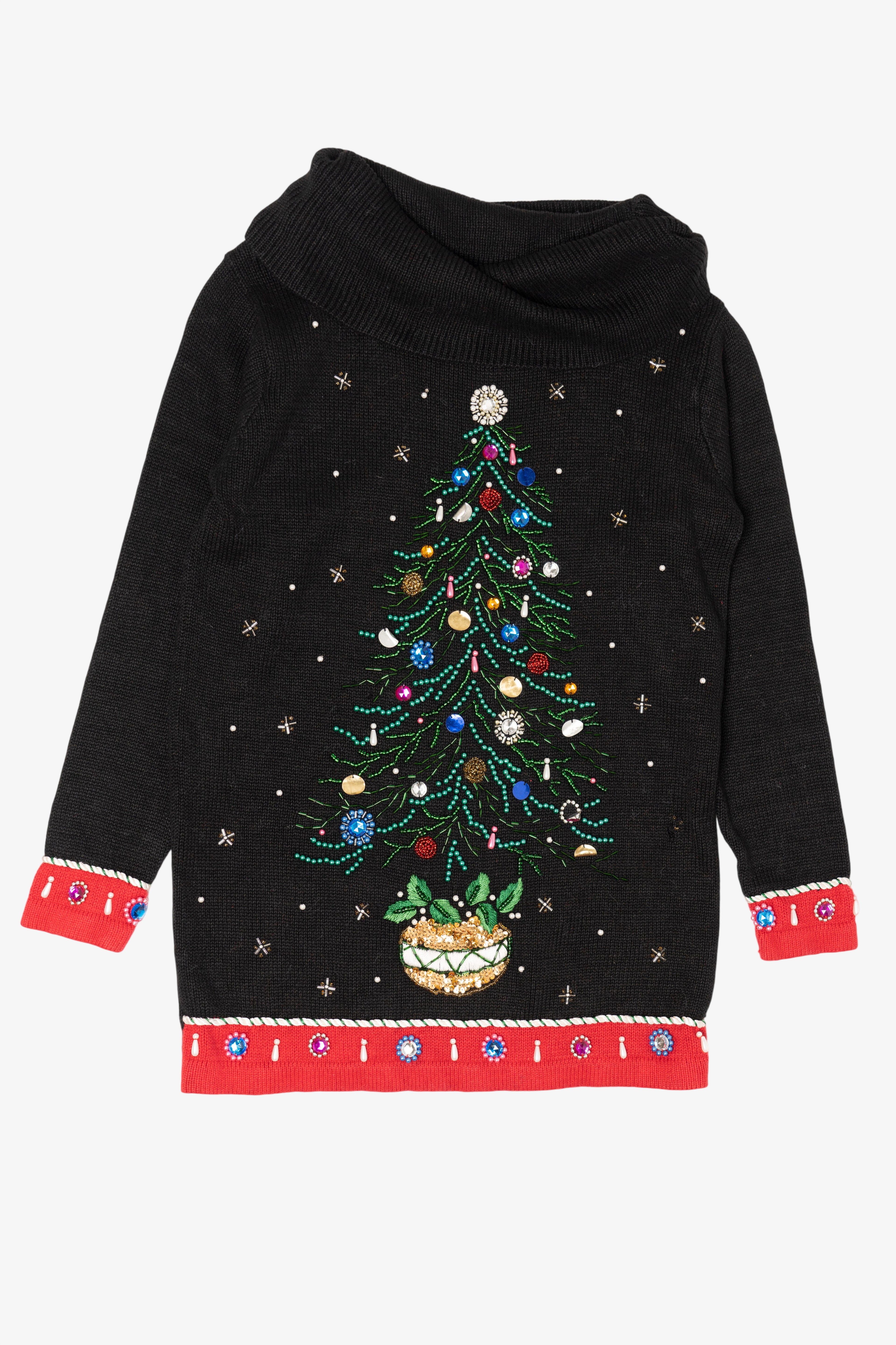 Vintage Black B.P. Design Tree Ugly Christmas Pullover (1990s)