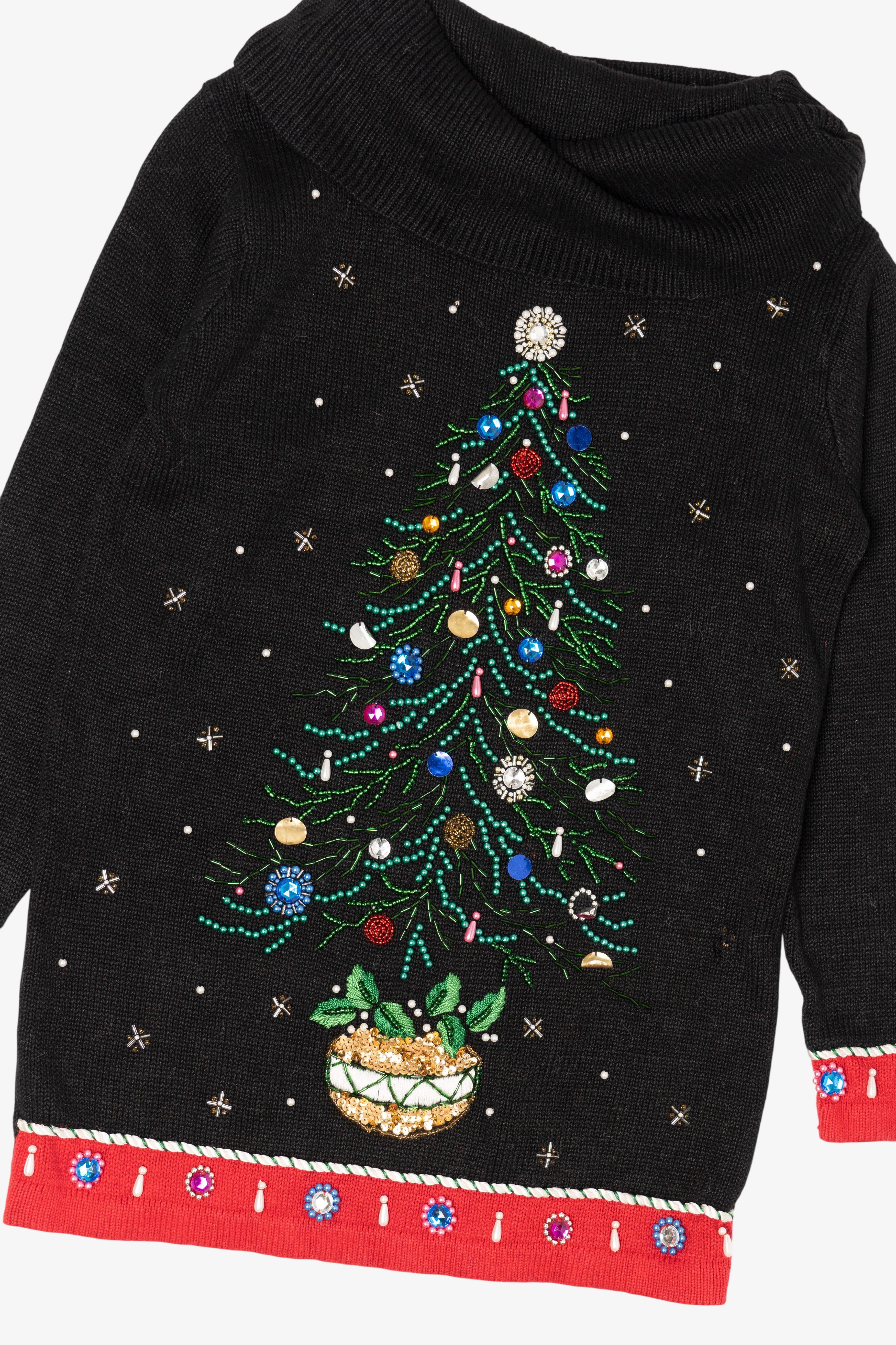 Vintage Black B.P. Design Tree Ugly Christmas Pullover (1990s)