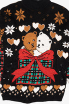 Vintage Black Dana Scott Teddy Bears Ugly Christmas Pullover (1980s)