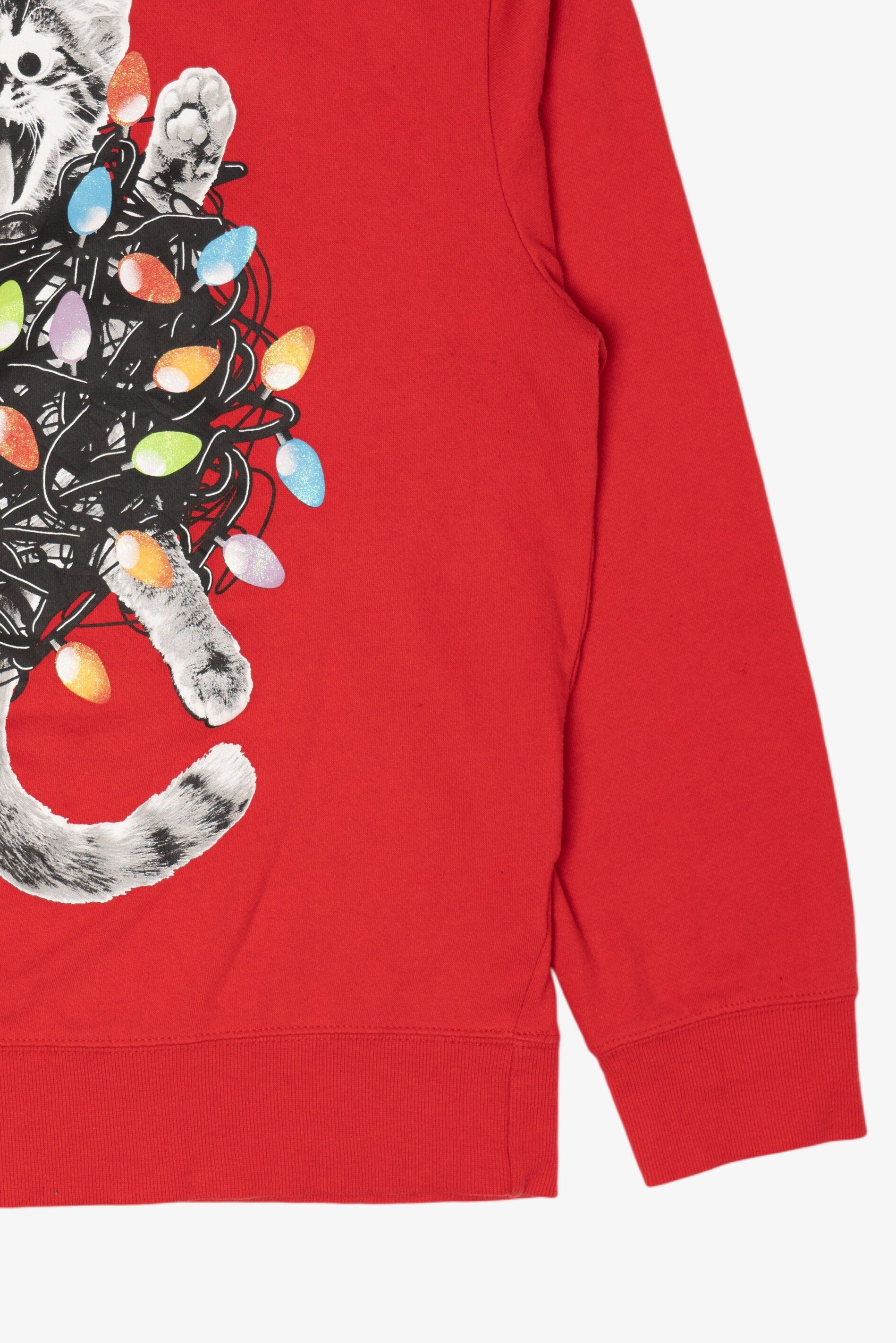 Red Mad Engine Cat In Lights Christmas Sweatshirt (2020s)
