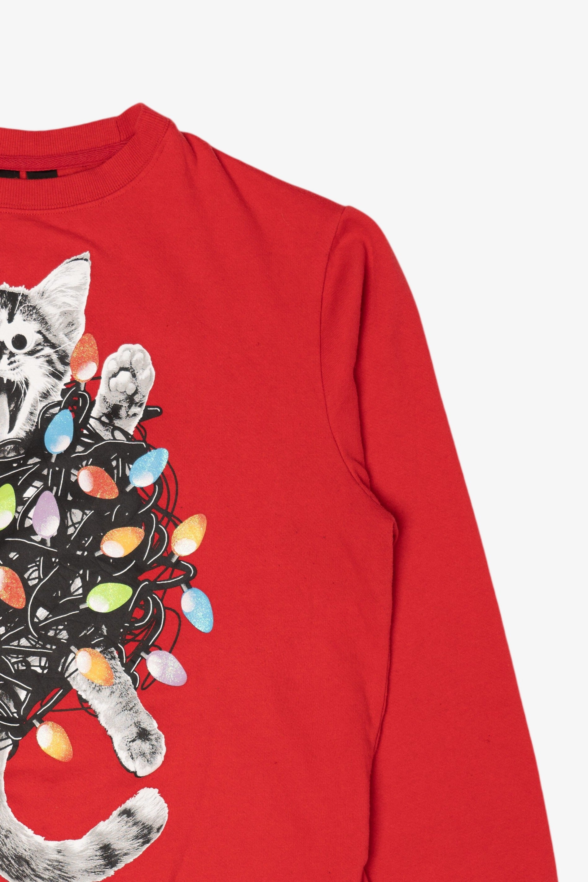 Red Mad Engine Cat In Lights Christmas Sweatshirt (2020s)