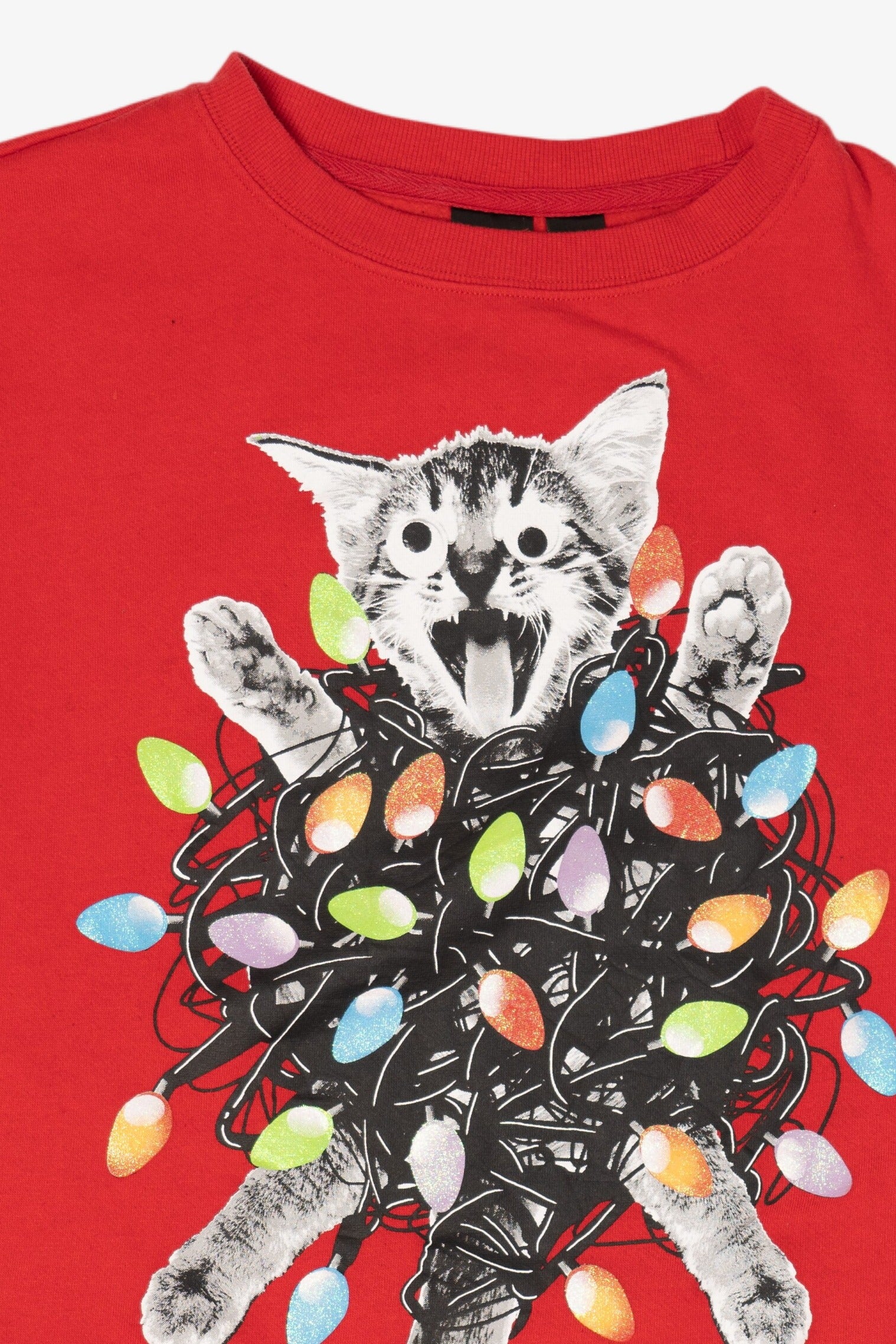 Red Mad Engine Cat In Lights Christmas Sweatshirt (2020s)