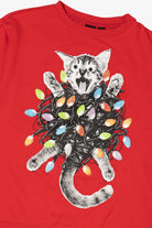 Red Mad Engine Cat In Lights Christmas Sweatshirt (2020s)