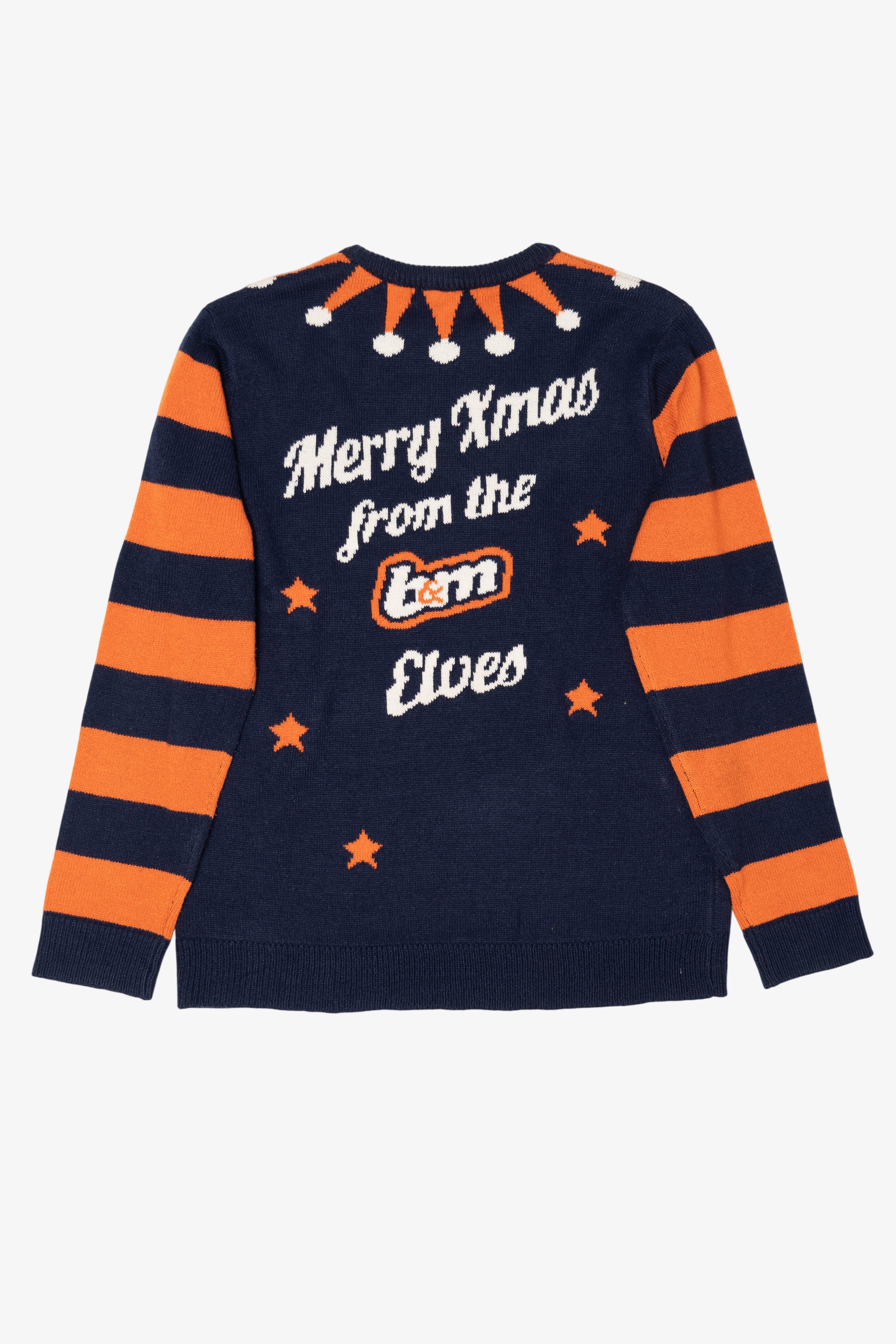 Navy Blue "Merry Christmas From The B&M Elves" Ugly Christmas Sweater (2010s)