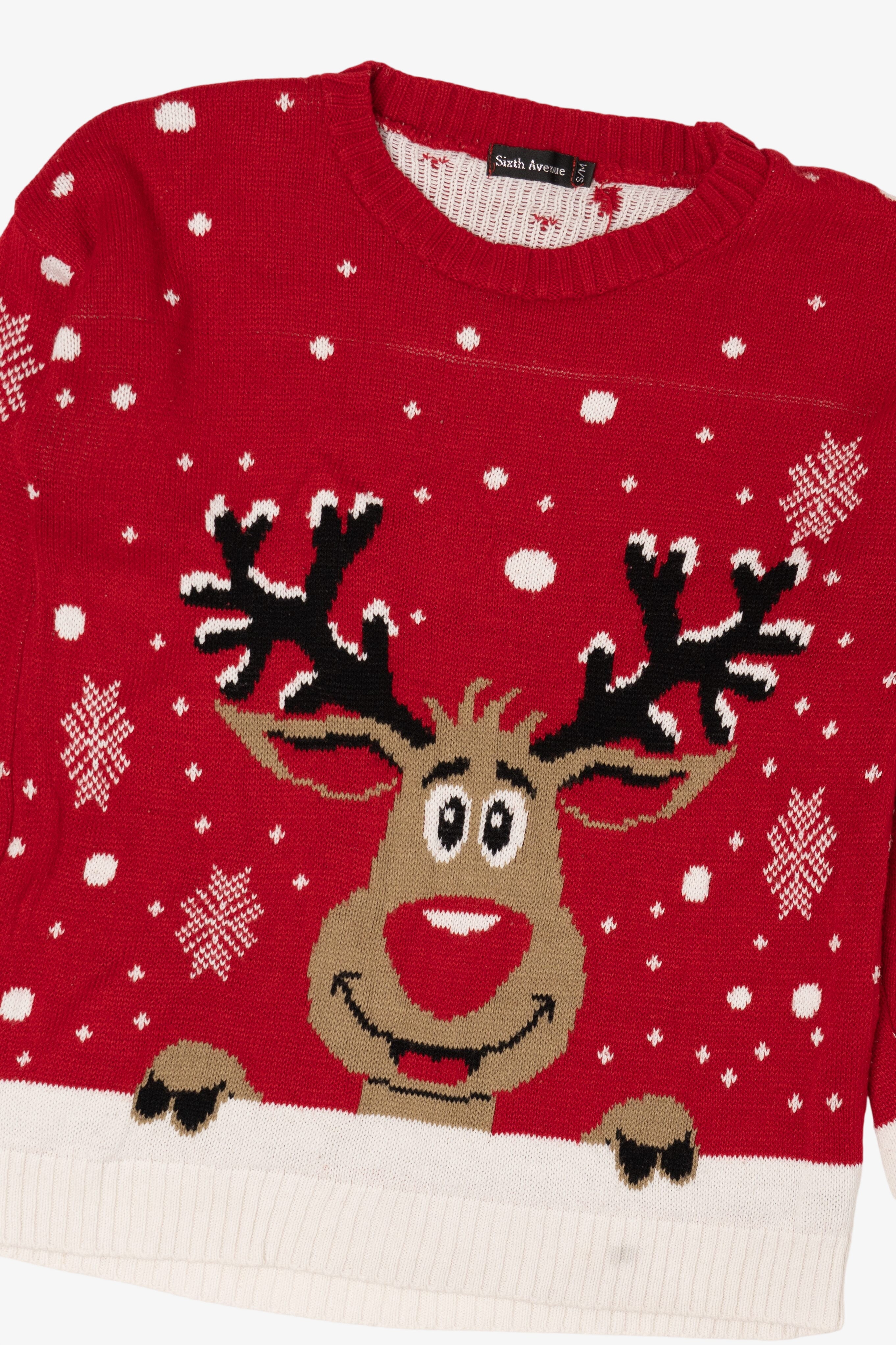 Red Sixth Avenue Reindeer Ugly Christmas Pullover (2010s)
