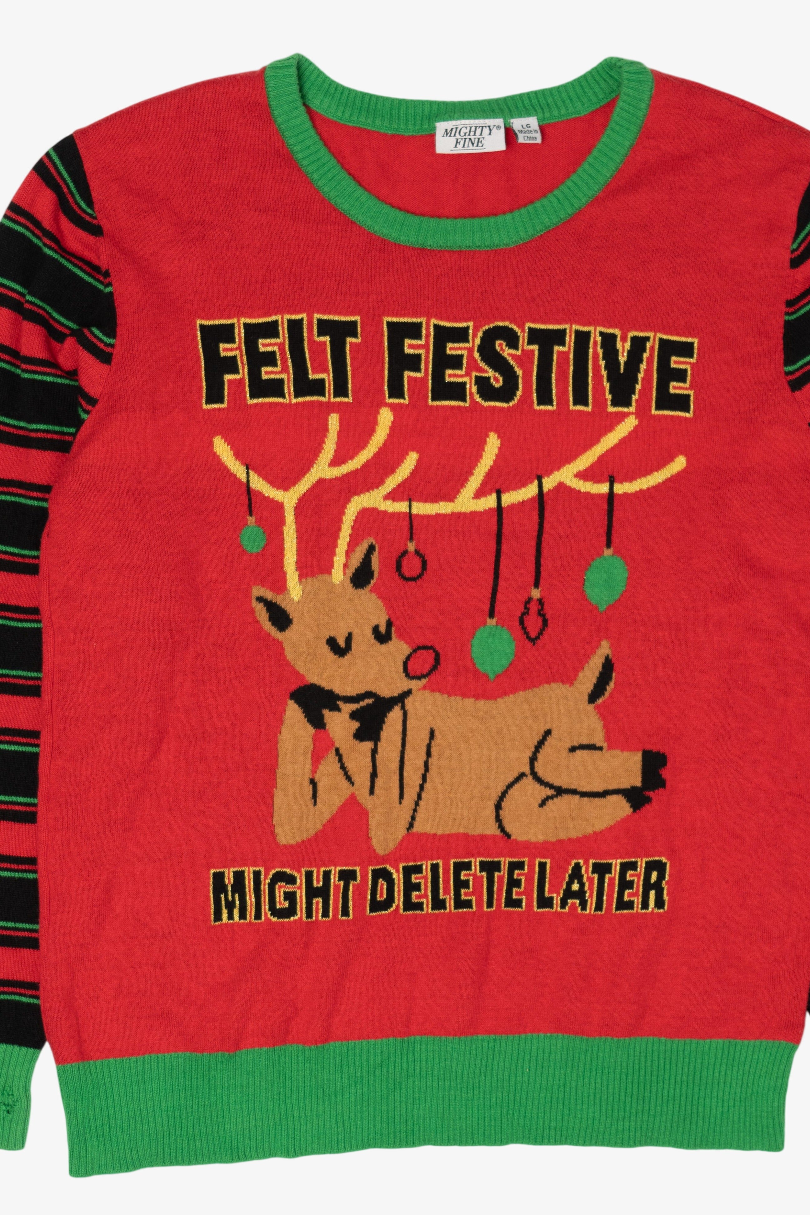 Red "Felt Festive Might Delete Later" Reindeer Ugly Christmas Pullover (2020s)