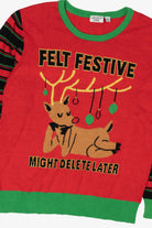 Red "Felt Festive Might Delete Later" Reindeer Ugly Christmas Pullover (2020s)