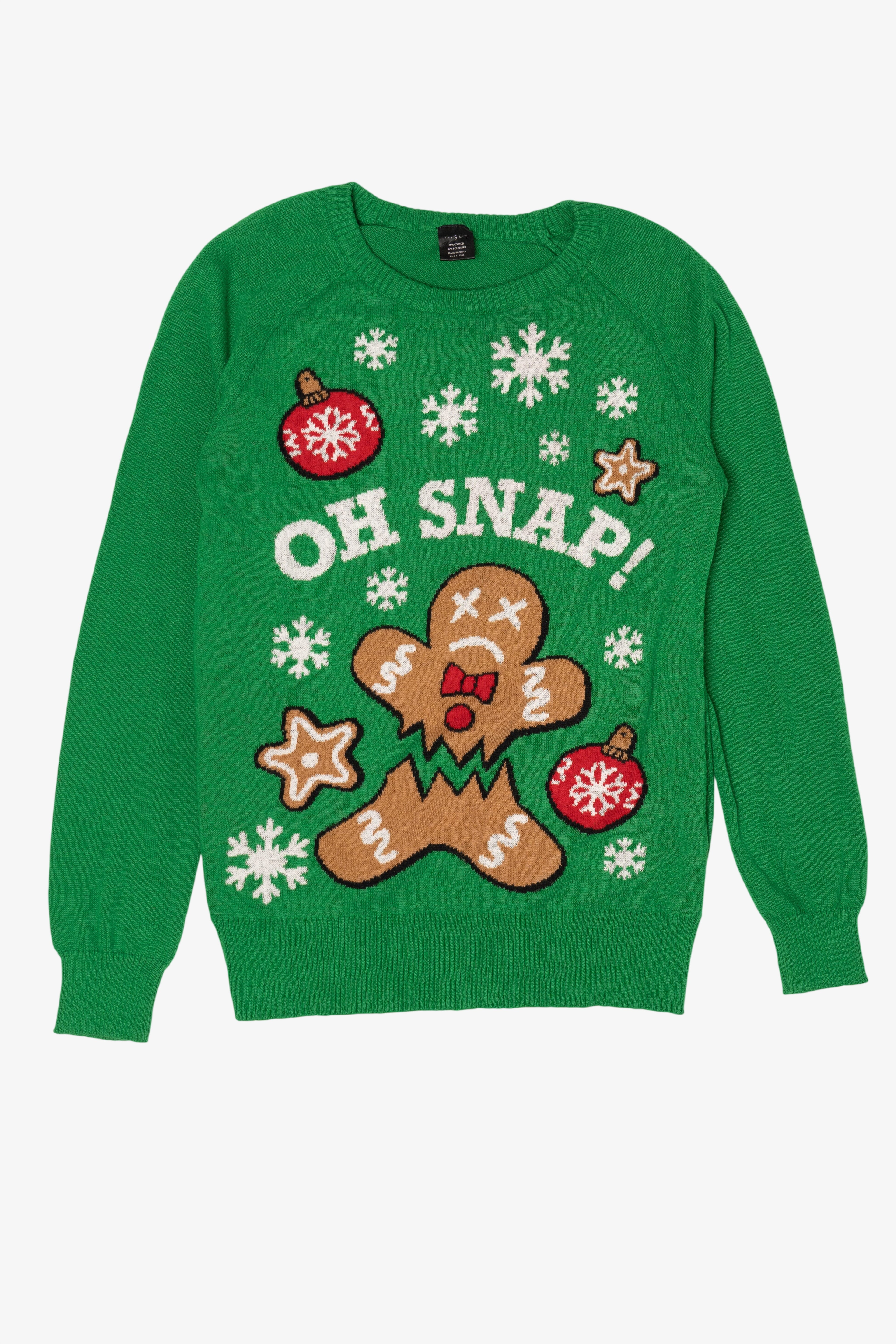 Green "Oh Snap!" Gingerbread Ugly Christmas Pullover (2010s)