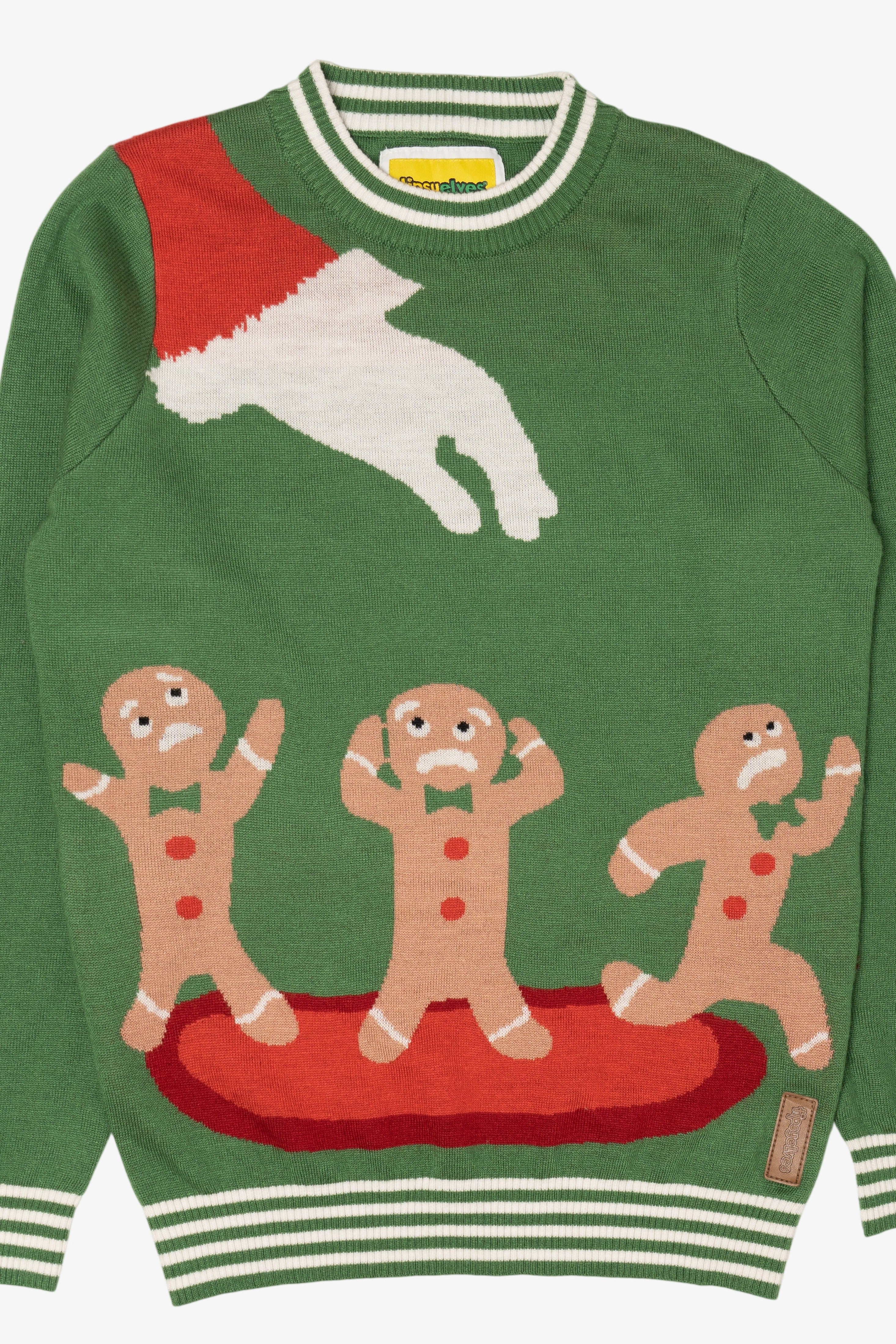 Green Santa And Gingerbread Men Ugly Christmas Pullover (2010s)