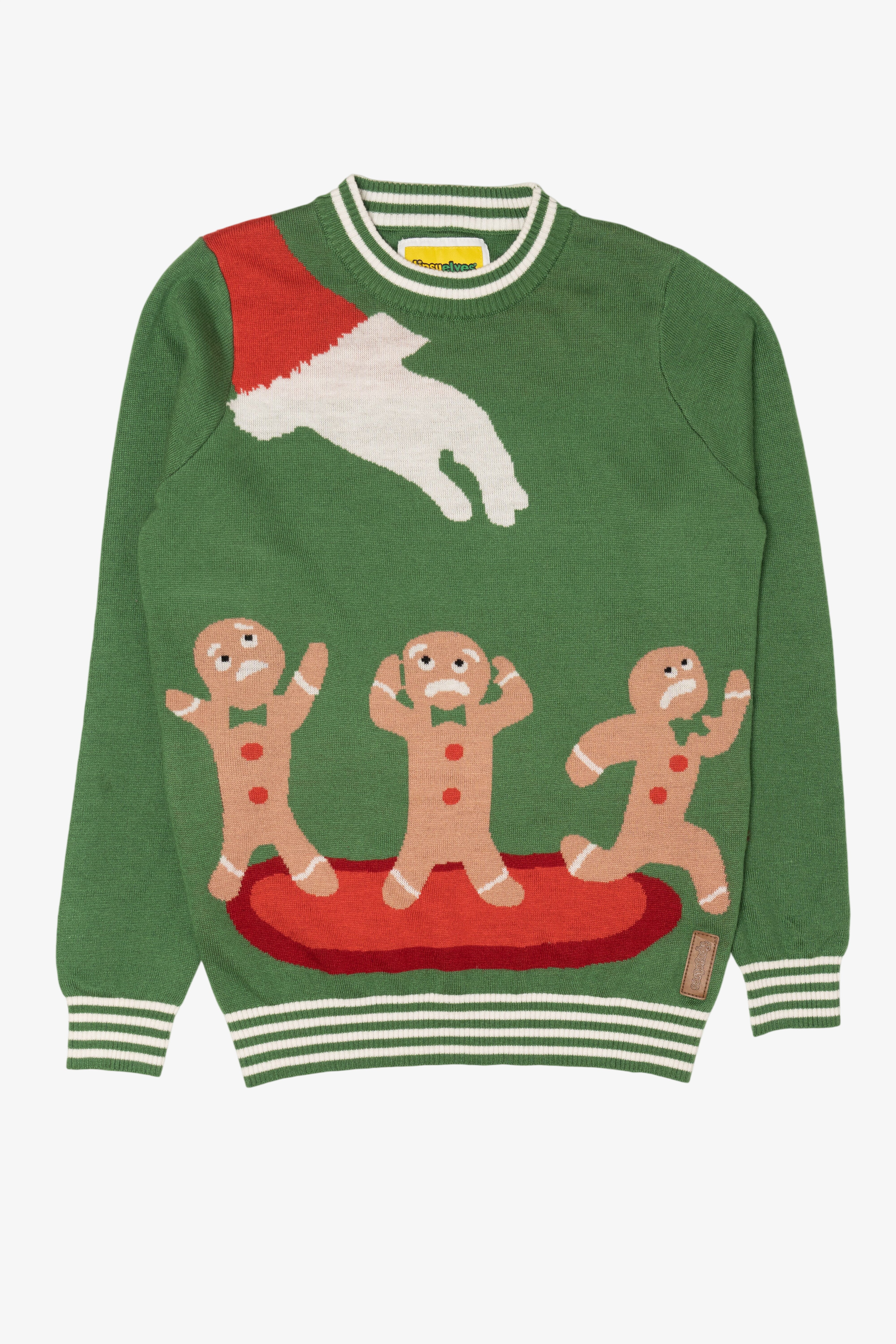 Green Santa And Gingerbread Men Ugly Christmas Pullover (2010s)