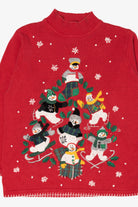 Vintage Red B.P Design Snowmen Ugly Christmas Pullover (1990s)