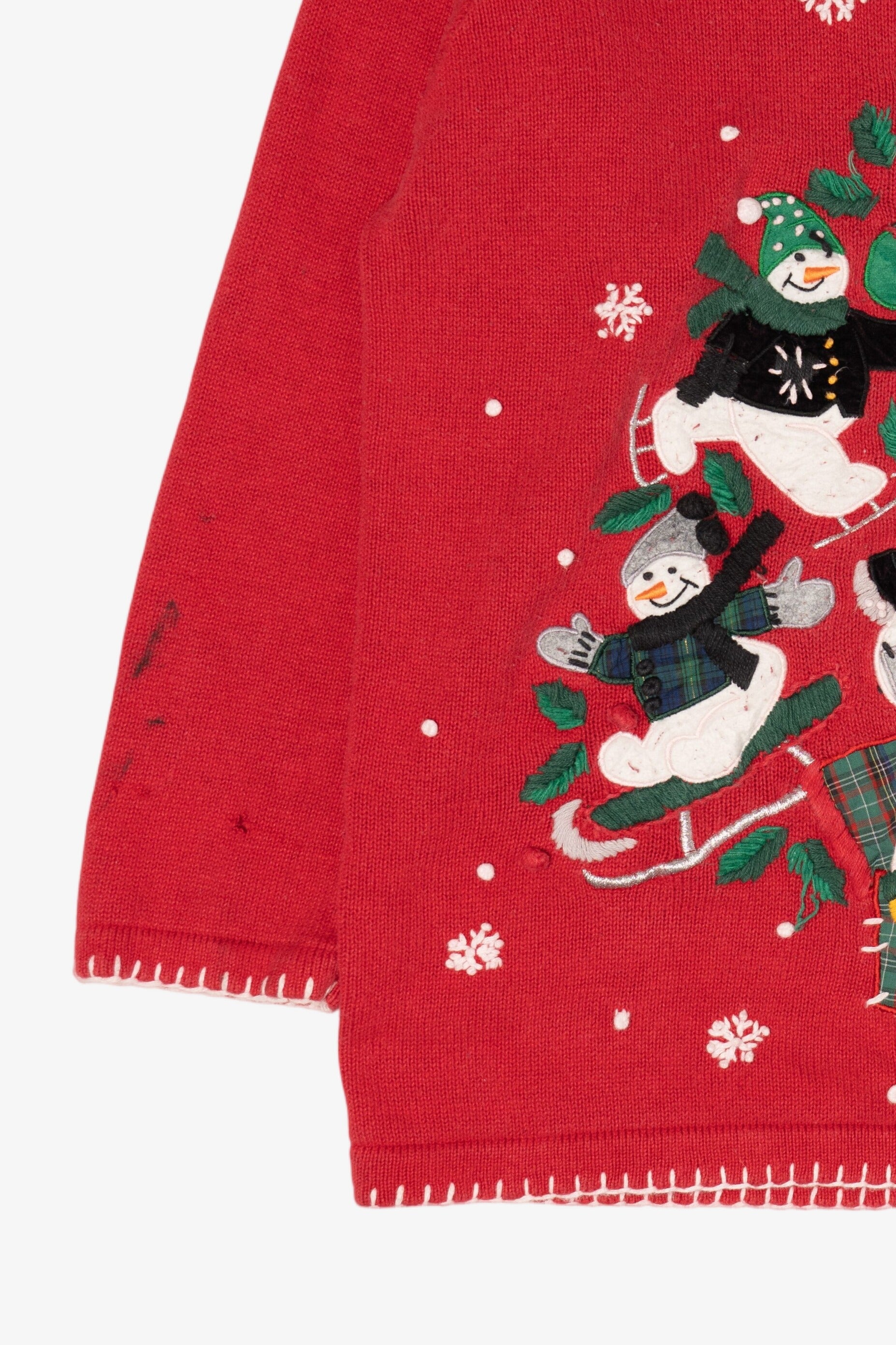 Vintage Red B.P Design Snowmen Ugly Christmas Pullover (1990s)