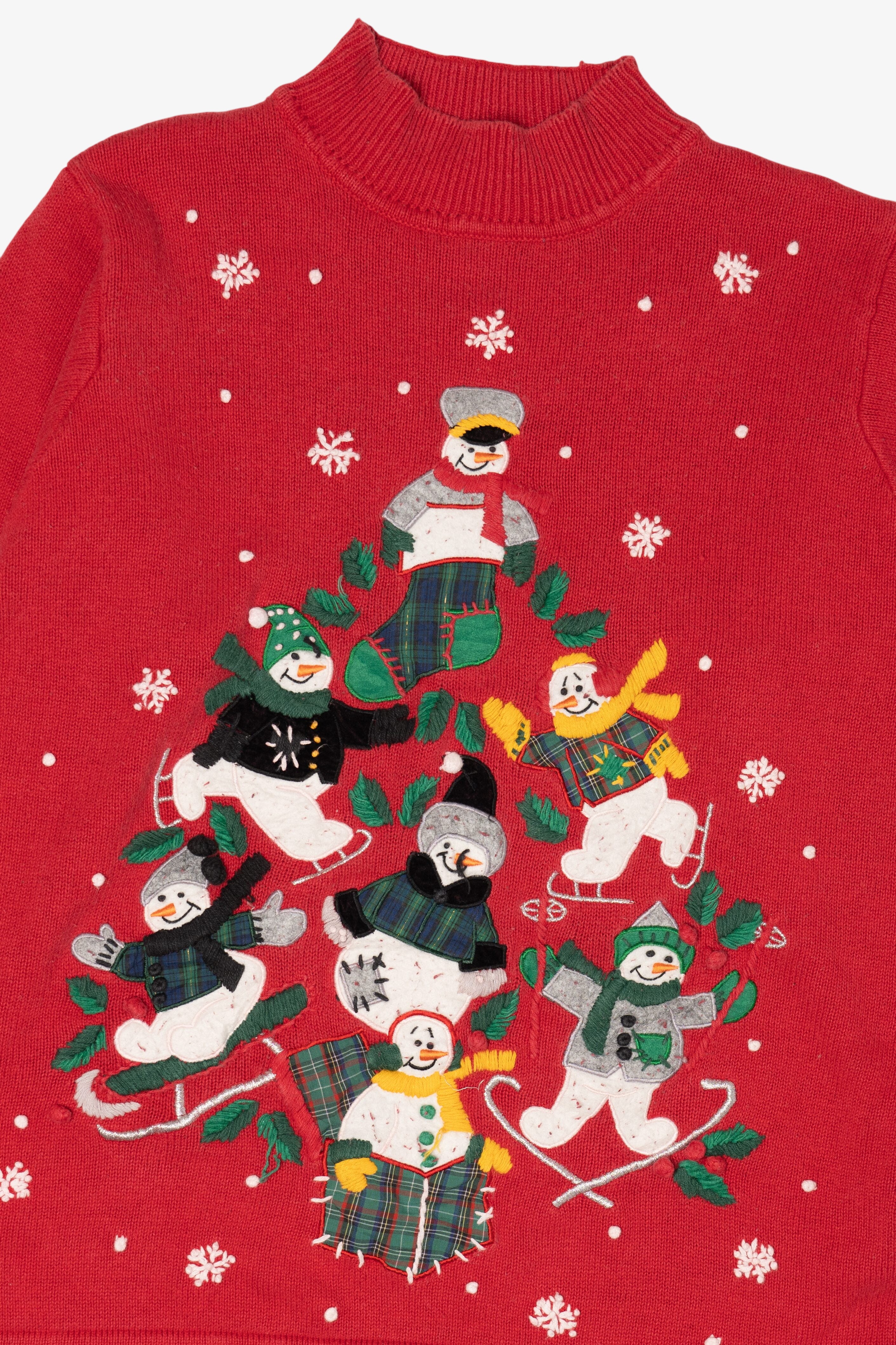Vintage Red B.P Design Snowmen Ugly Christmas Pullover (1990s)
