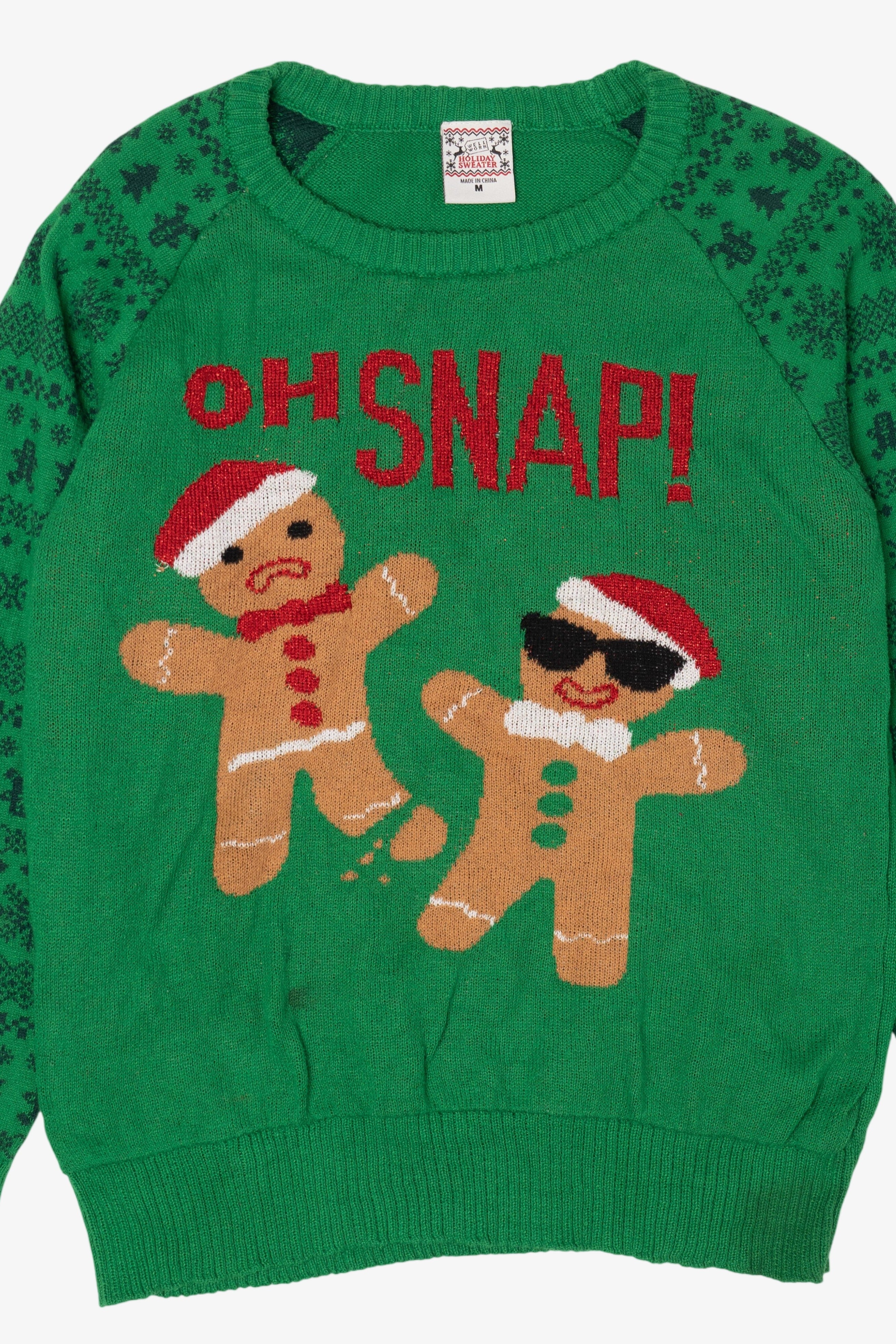 Green "Oh Snap!" Gingerbread Ugly Christmas Pullover (2010s)
