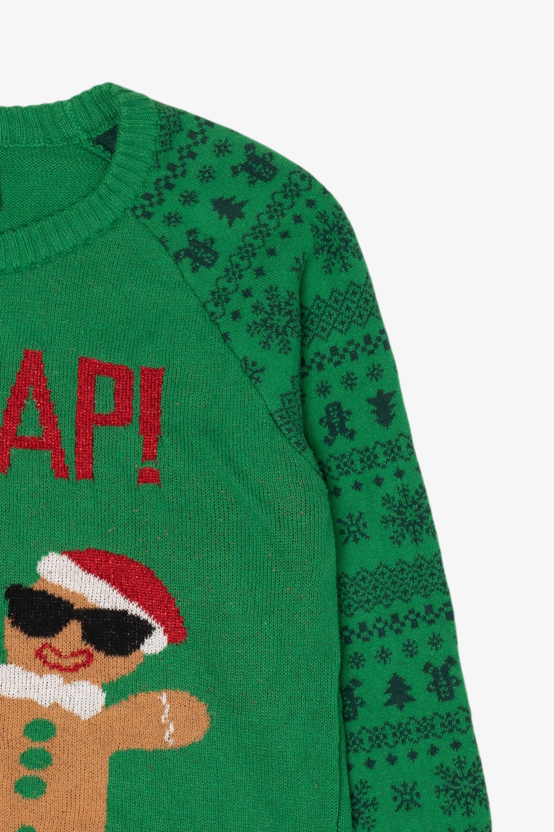 Green "Oh Snap!" Gingerbread Ugly Christmas Pullover (2010s)