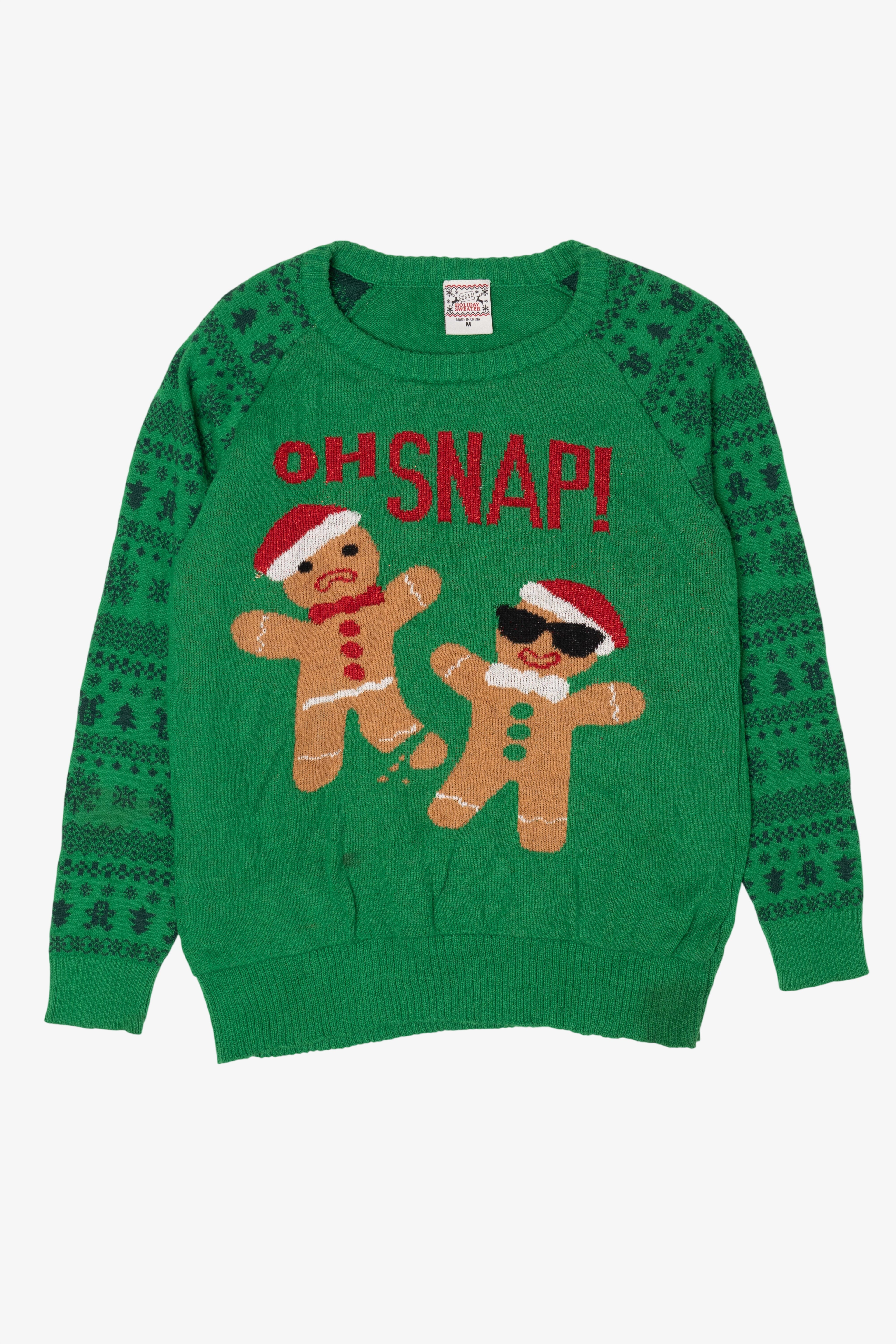 Green "Oh Snap!" Gingerbread Ugly Christmas Pullover (2010s)