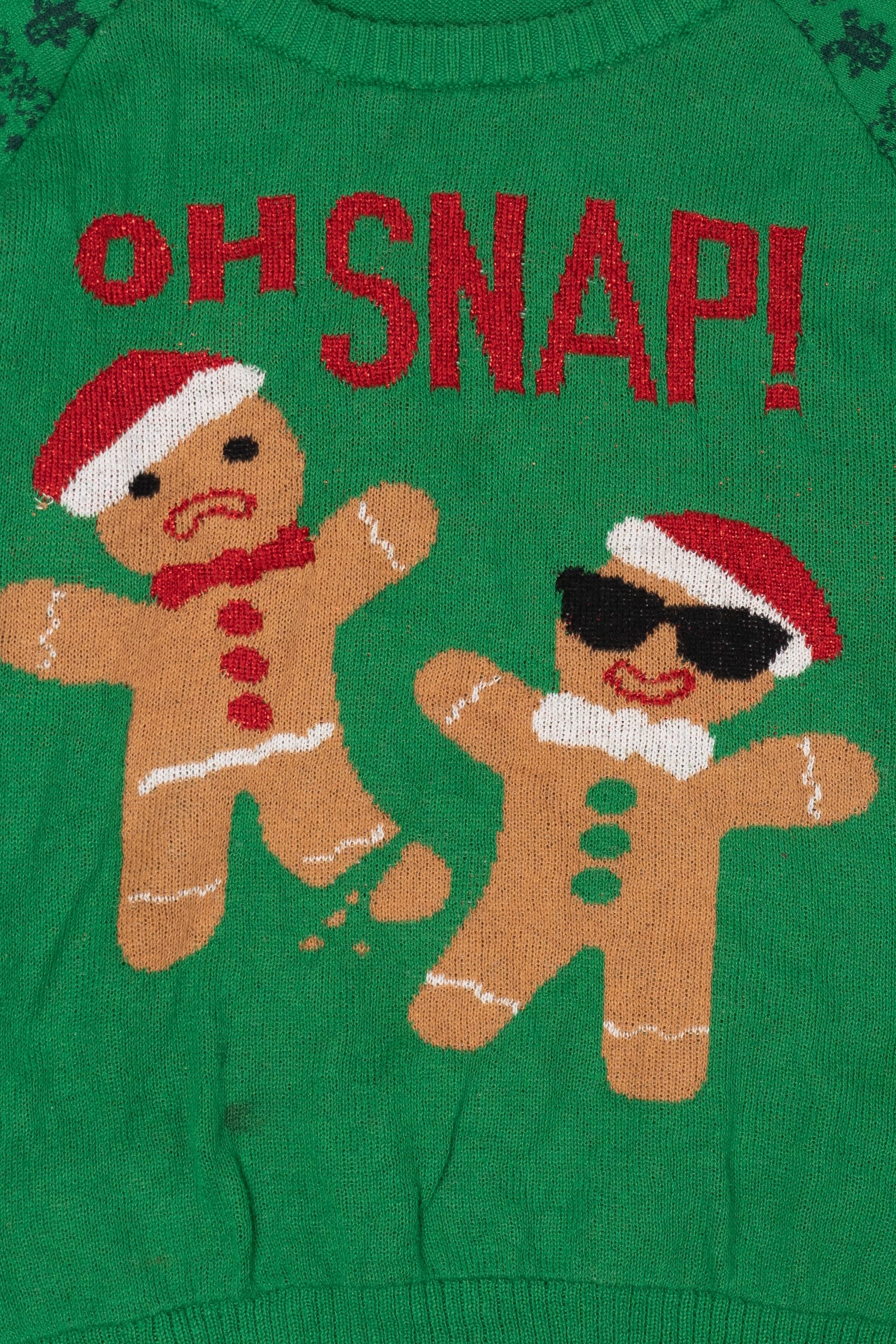 Green "Oh Snap!" Gingerbread Ugly Christmas Pullover (2010s)