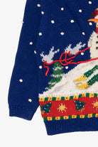 Vintage Hand Knit Blue Marisa Christina Snowmen Ugly Christmas Pullover (1990s)