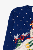 Vintage Hand Knit Blue Marisa Christina Snowmen Ugly Christmas Pullover (1990s)