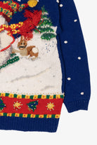 Vintage Hand Knit Blue Marisa Christina Snowmen Ugly Christmas Pullover (1990s)