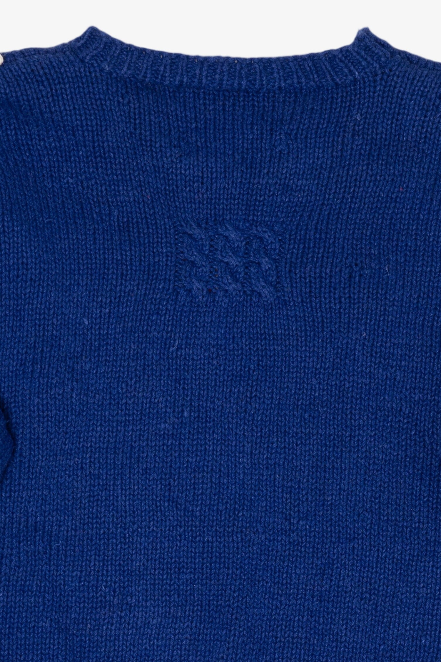 Vintage Hand Knit Blue Marisa Christina Snowmen Ugly Christmas Pullover (1990s)