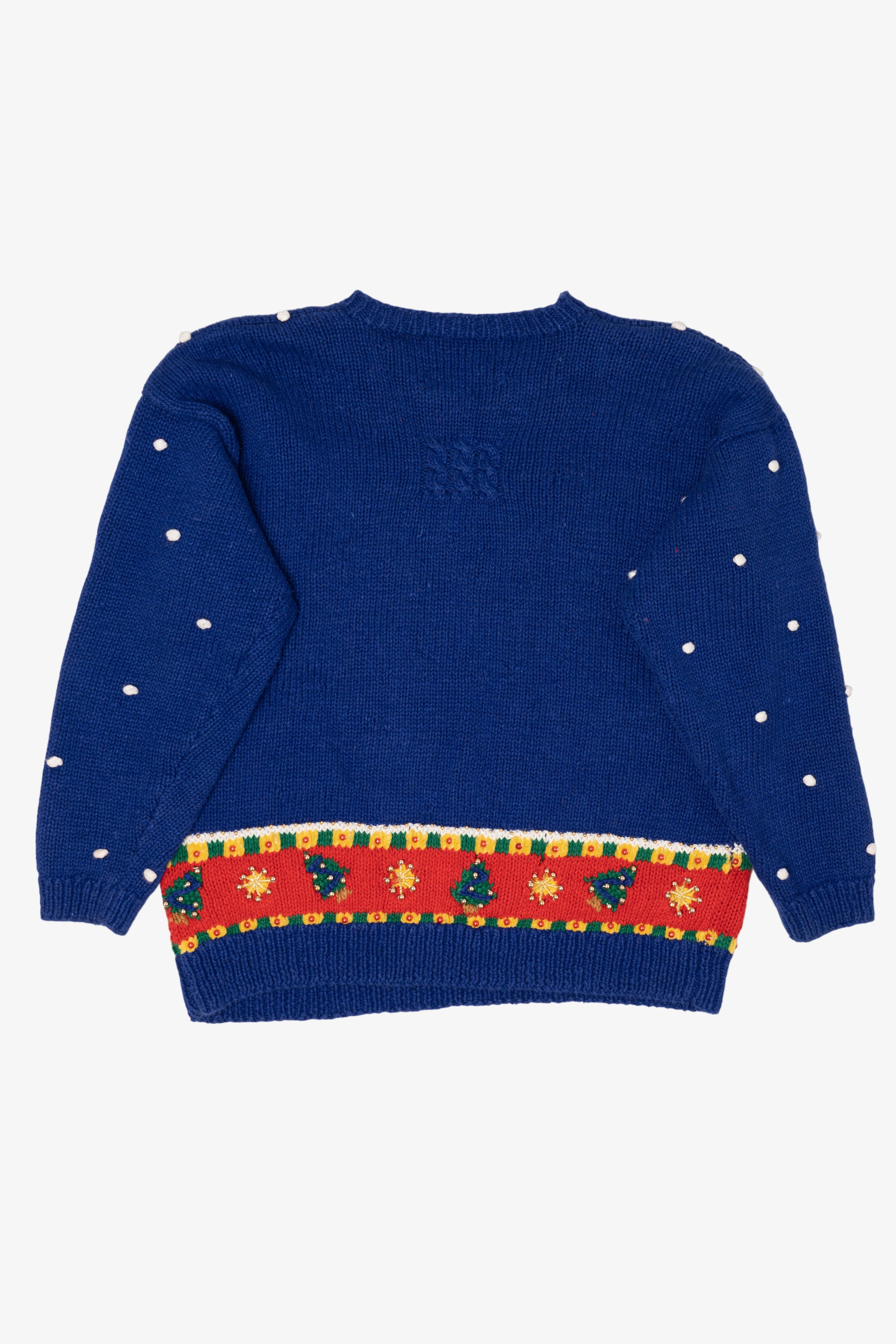 Vintage Hand Knit Blue Marisa Christina Snowmen Ugly Christmas Pullover (1990s)