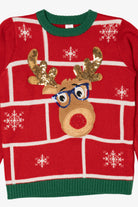 Kids Red Holiday Time Reindeer Ugly Christmas Pullover (2010s)