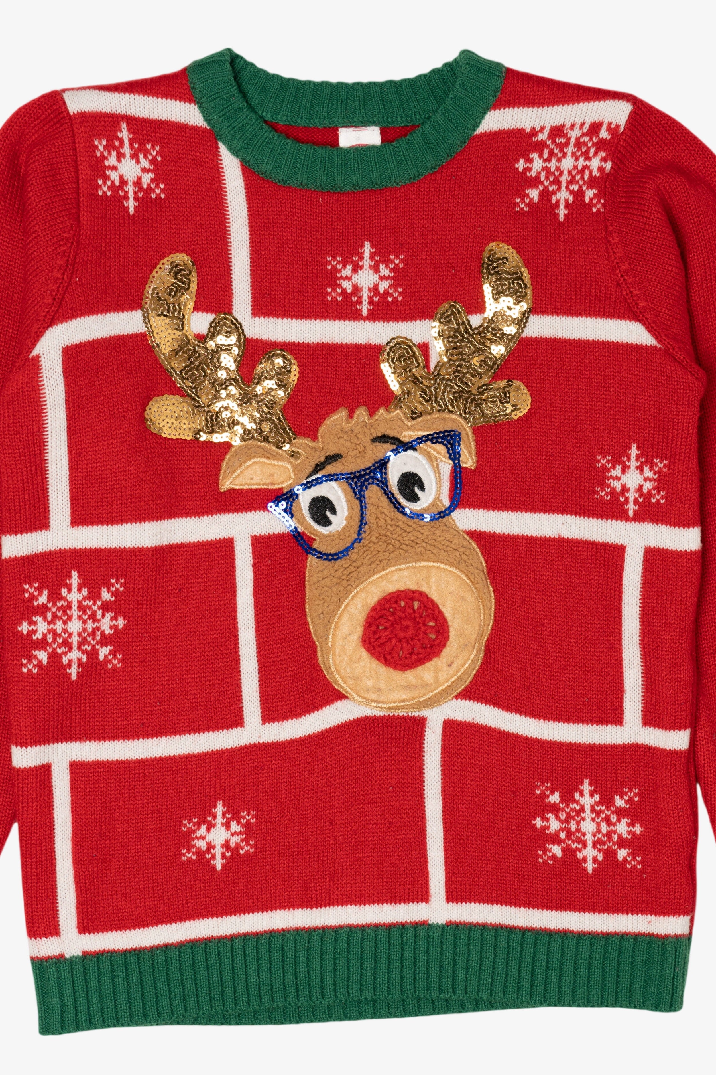 Kids Red Holiday Time Reindeer Ugly Christmas Pullover (2010s)