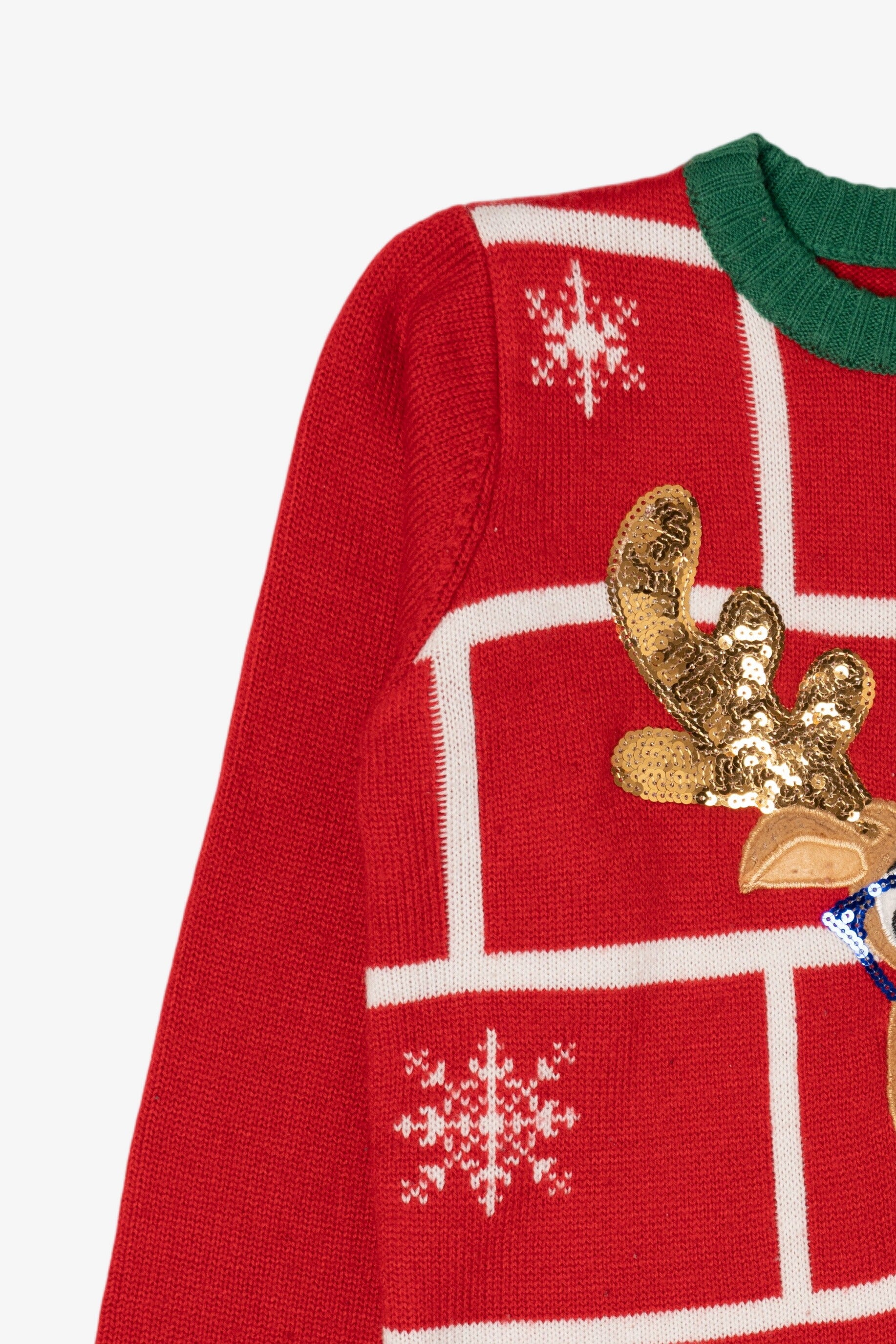 Kids Red Holiday Time Reindeer Ugly Christmas Pullover (2010s)