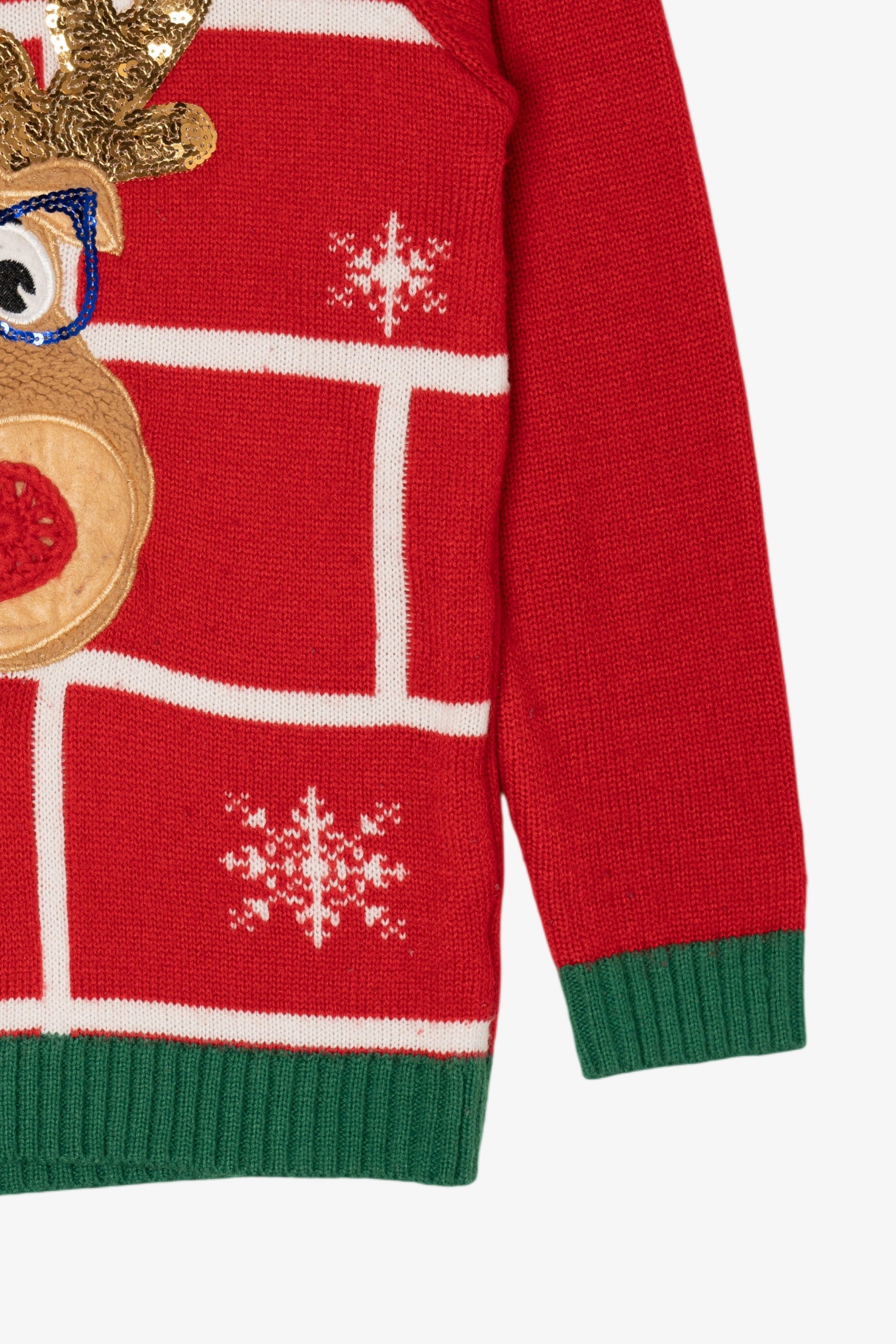 Kids Red Holiday Time Reindeer Ugly Christmas Pullover (2010s)