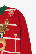 Kids Red Holiday Time Reindeer Ugly Christmas Pullover (2010s)