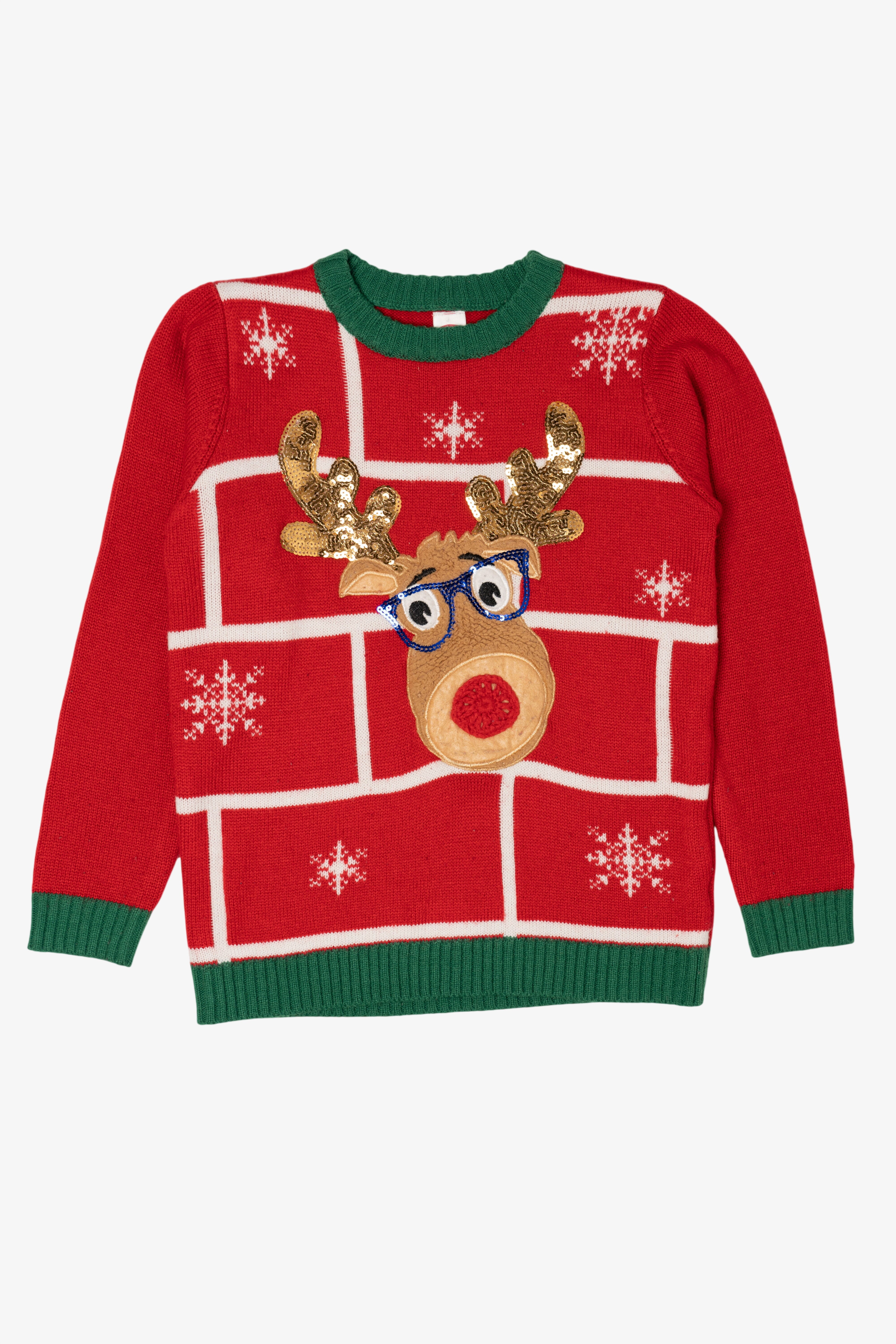 Kids Red Holiday Time Reindeer Ugly Christmas Pullover (2010s)