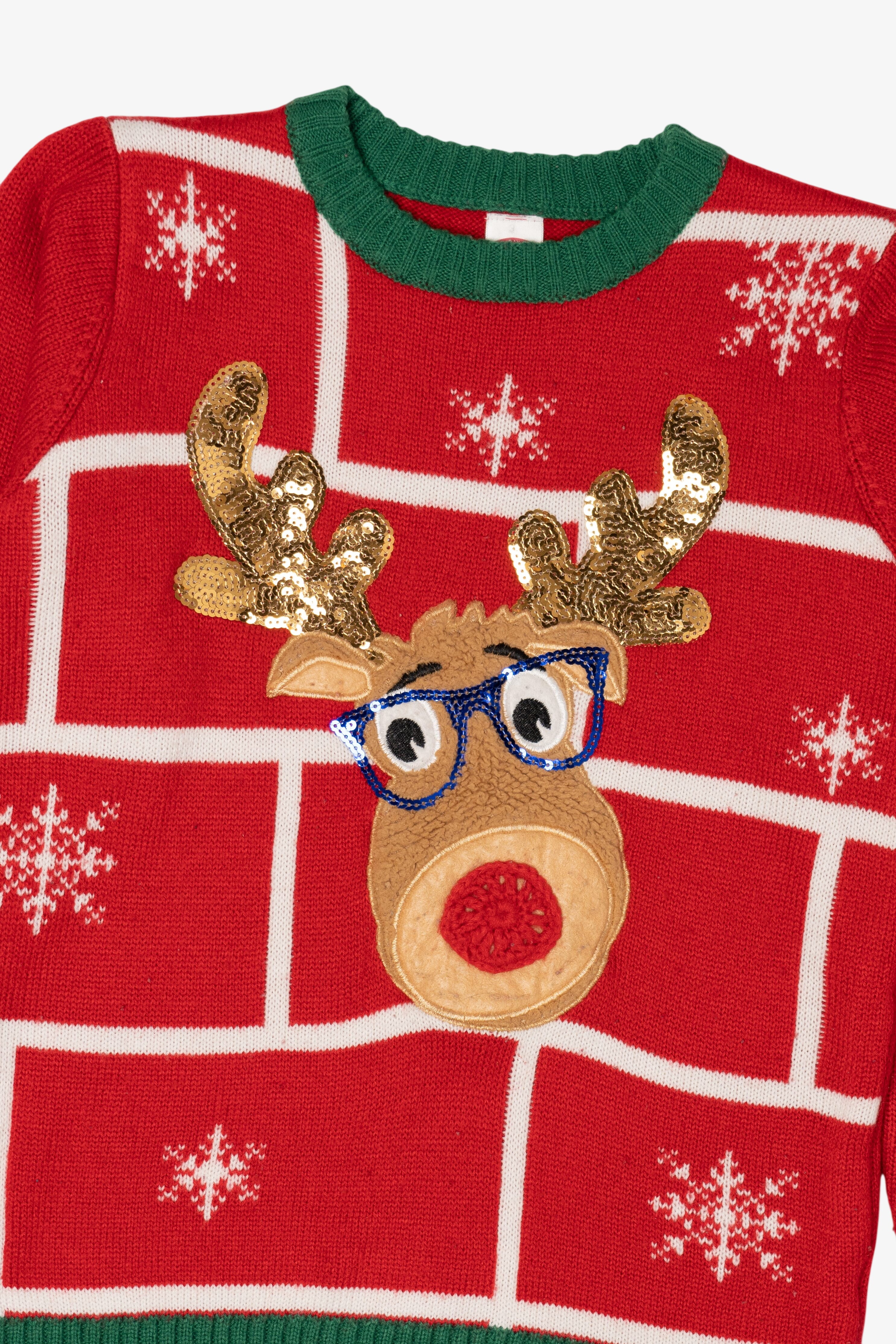 Kids Red Holiday Time Reindeer Ugly Christmas Pullover (2010s)
